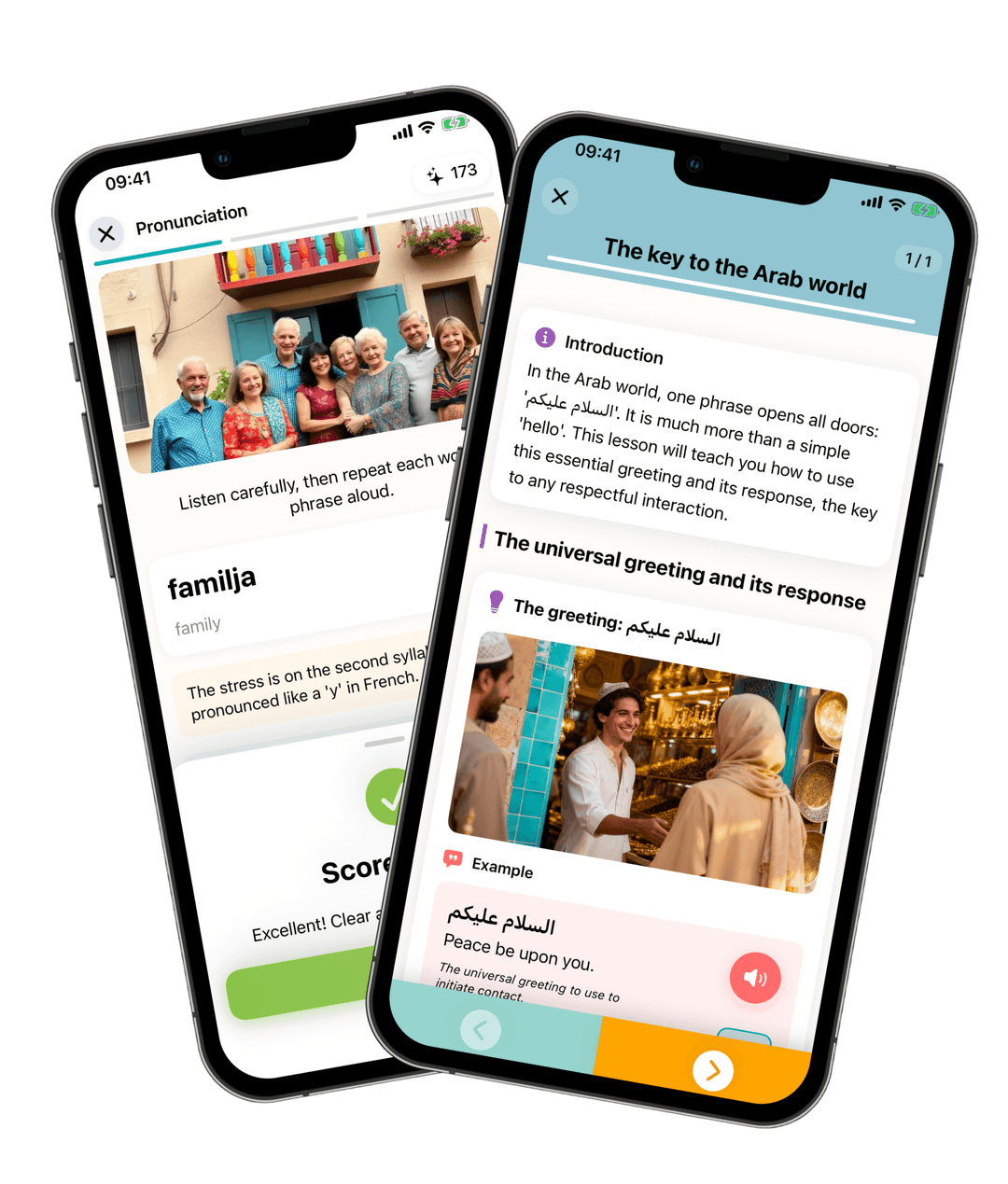 Kelmet app interface — language learning for real life
